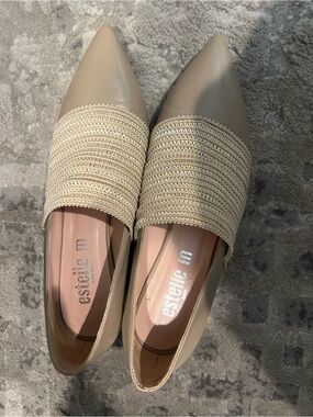 Italian made Estelle M Taupe Braided-Trim Pointed Toe Flats